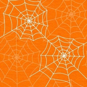 Halloween Spider Web Pattern Design Orange and White Linen Texture-01