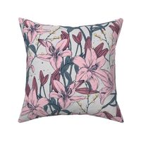 Lilies bloom in the garden | pink and blue