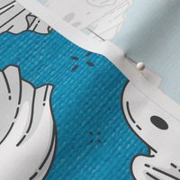 Halloween Ghosts Cute Halloween on Blue Linen Fabric Texture Pattern-01