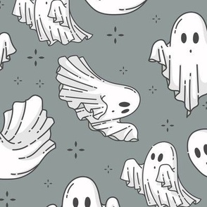 Halloween Ghosts Cute Halloween on Grey-01
