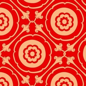Vintage Floral Tile Pattern in Cinnamon Cream