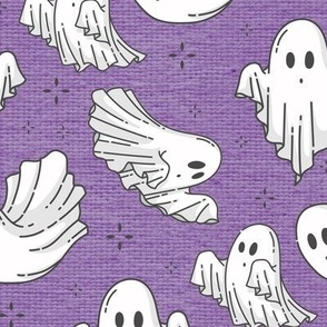 Halloween Ghosts Cute Halloween on Purple Linen Fabric Texture Pattern-01-01-01