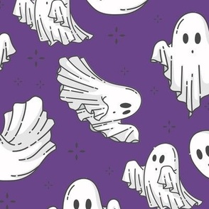 Halloween Ghosts Cute Halloween on Purple-01