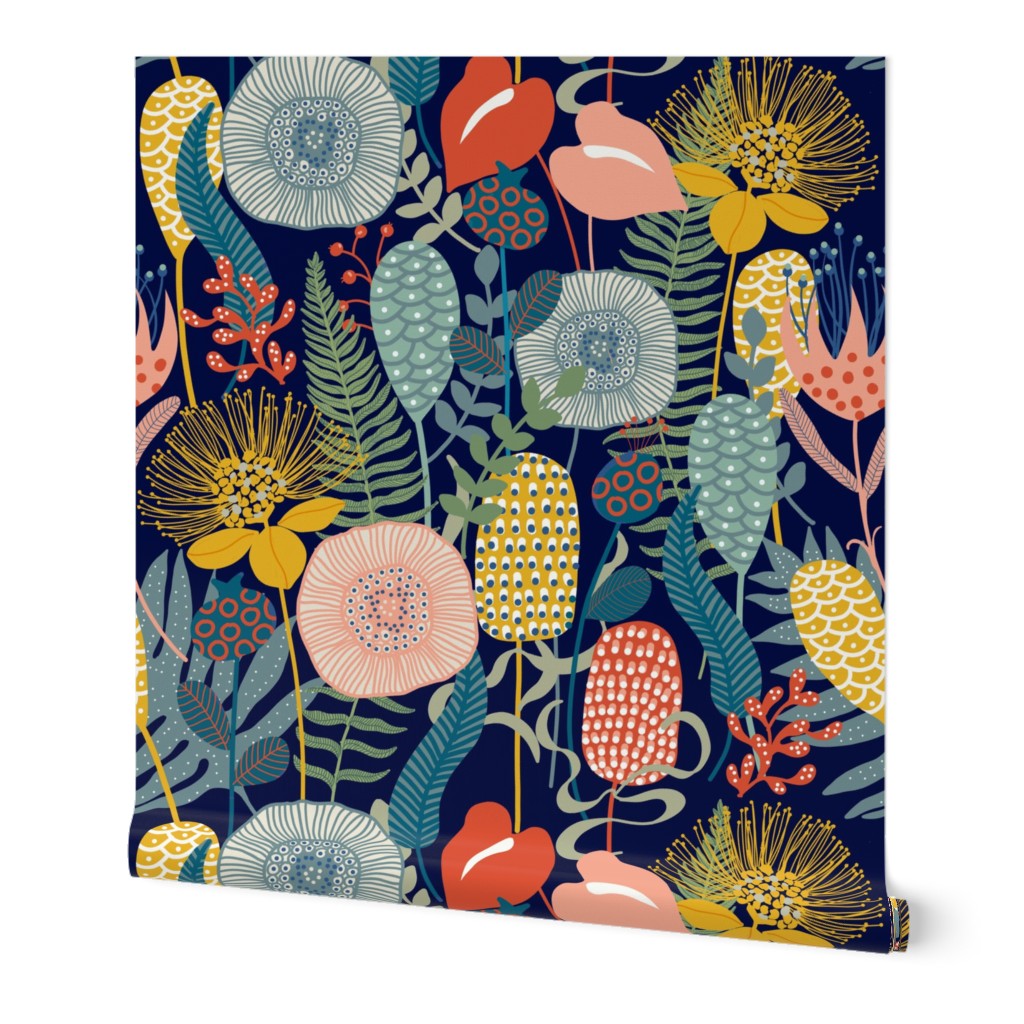 Large Retro Garden navy blue