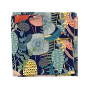 Large Retro Garden navy blue