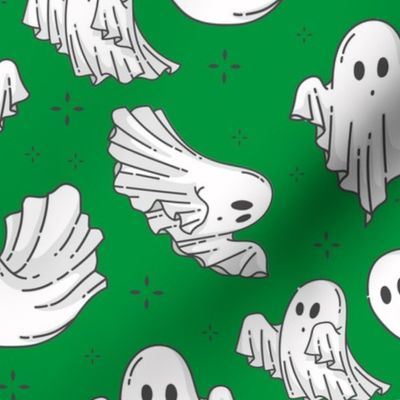 Halloween Ghosts Cute Halloween on Green-01