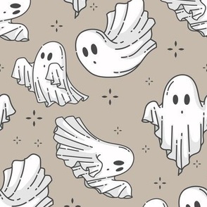 Halloween Ghosts Cute Halloween on Tan-01