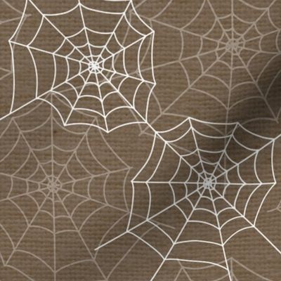 Halloween Spider Web Pattern Design Brown and White Linen Texture-01-01