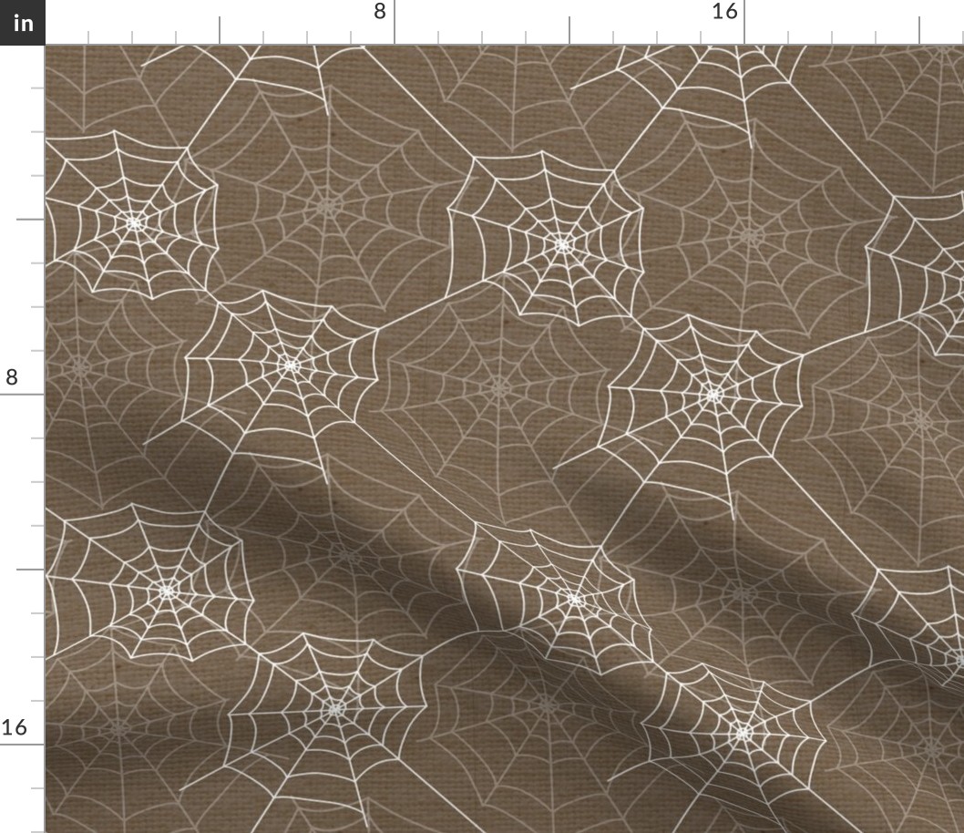 Halloween Spider Web Pattern Design Brown and White Linen Texture-01-01