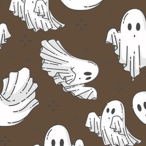 Halloween Ghosts Cute Halloween on Brown-01