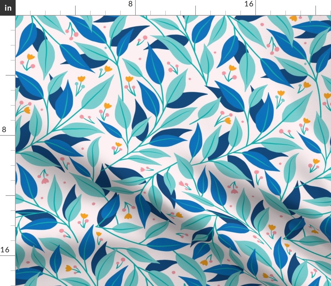 Large Greenery Botanical Branches Blue Fabric | Spoonflower