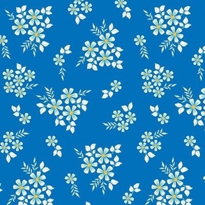 Medium Bright Blue Ditsy Floral Clusters