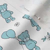 Little happy birthday balloon teddy bear design for kids nursery freehand bears and balloon design warm blue mist boys palette