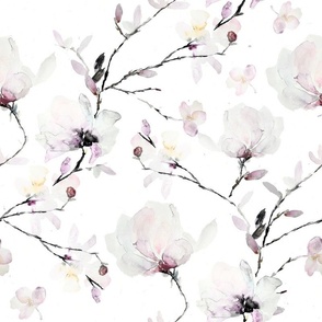 Modern Abstract Pink and White Magnolia Flowers / Watercolor