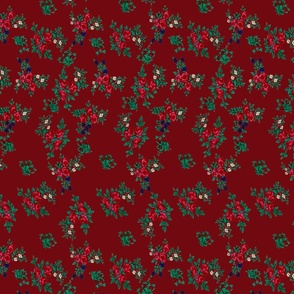 Small Floral Folk Print - Maroon