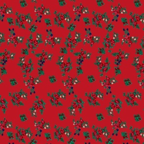 Small Floral Folk Print - Red