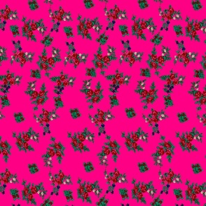 Small Folk Floral Print -Hot Pink