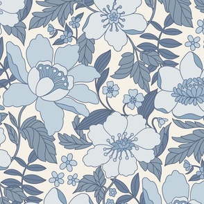 Dawn - retro floral - 24" extra large - blue