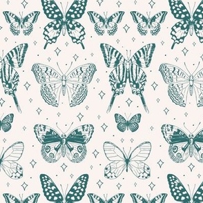 Enchanted butterfly print - teal and cream