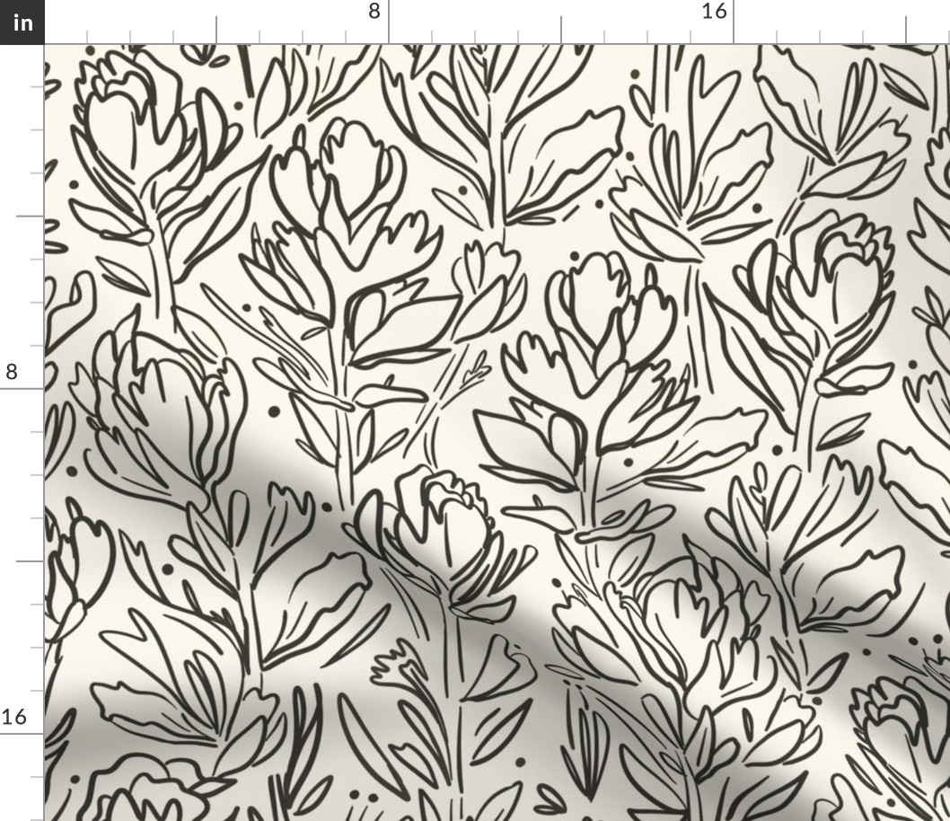 Floral Linework - Cream and Black - Large Scale