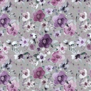 Moody floral - Winter floral bouquet watercolor Purple gray Micro