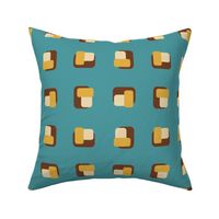 Retro colored rounded rectangles on teal, geometric