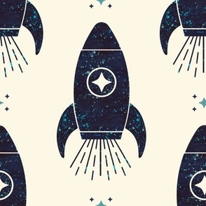 (Large ) Into space, textured, rocket, blue