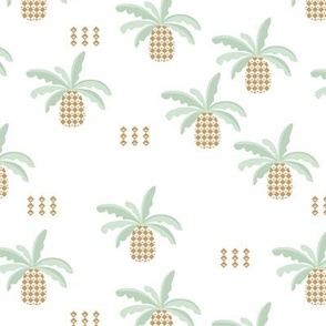 Abstract pineapple fruit and dots ethnic garden design in light sage green and brown beige palette