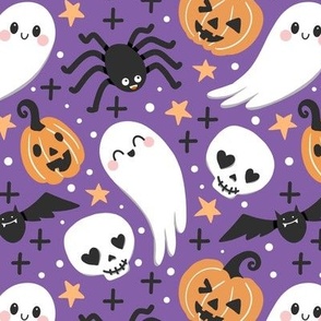 cute Halloween kawaii purple , Halloween ghost pumpkin fabric WB21