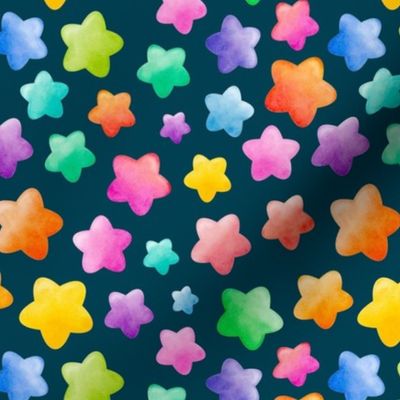 Medium Scale Colorful Watercolor Stars on Navy