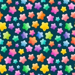 Small Scale Colorful Watercolor Stars on Navy
