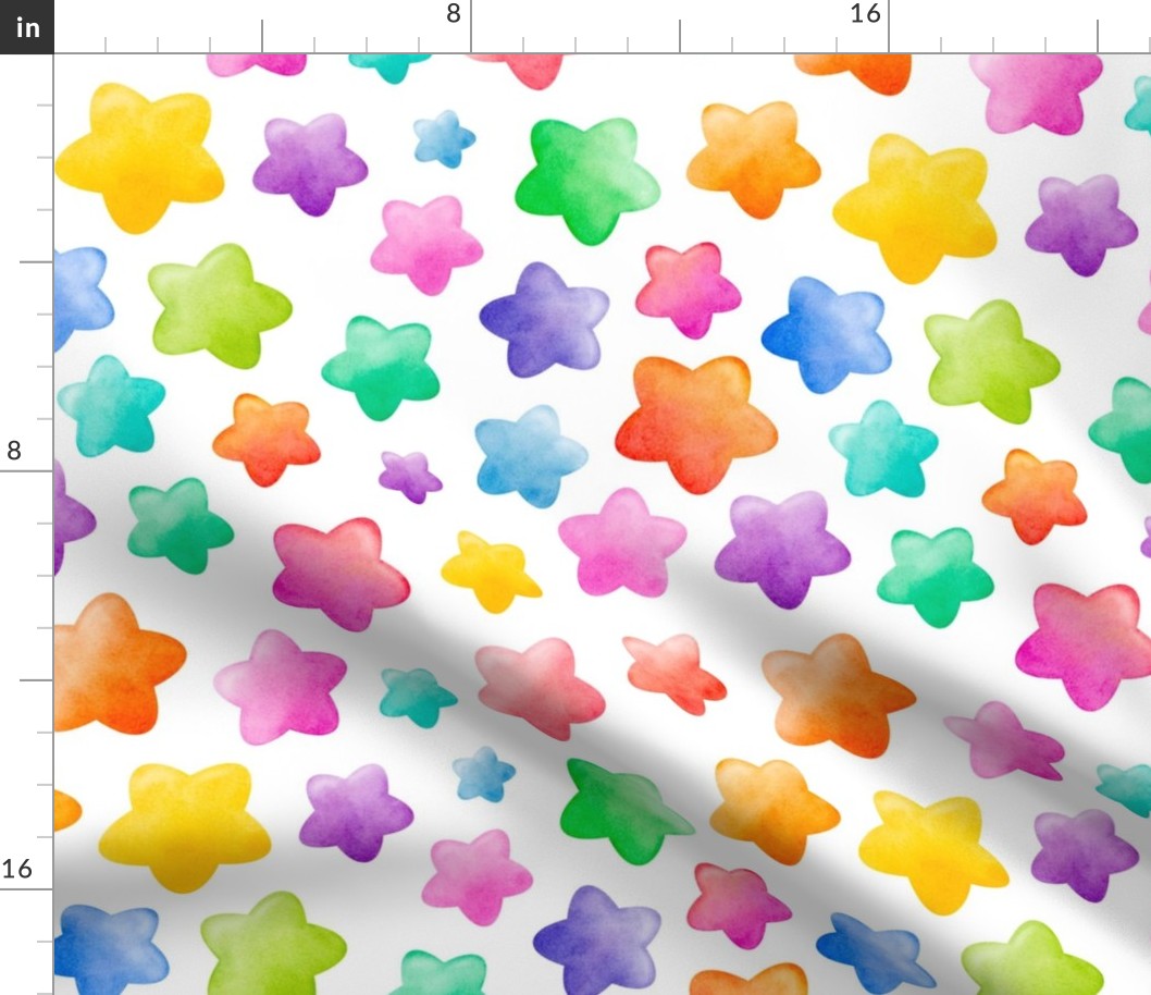 Large Scale Colorful Watercolor Stars on White