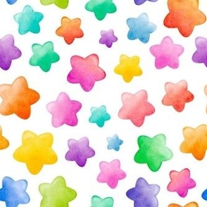 Medium Scale Colorful Watercolor Stars on White