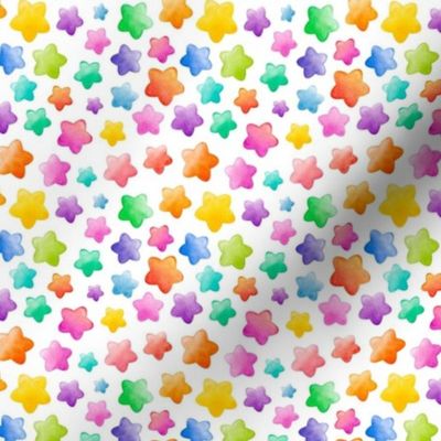 Small Scale Colorful Watercolor Stars on White