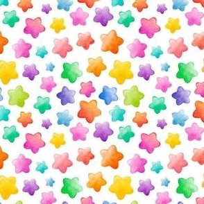Small Scale Colorful Watercolor Stars on White