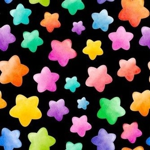 Medium Scale Colorful Watercolor Stars on Black