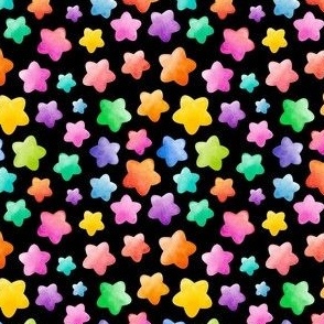 Small Scale Colorful Watercolor Stars on Black