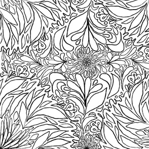 Dahlia Floral Pattern Design in Black and White