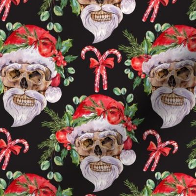 Scary Christmas Bad Santa Skull on Black
