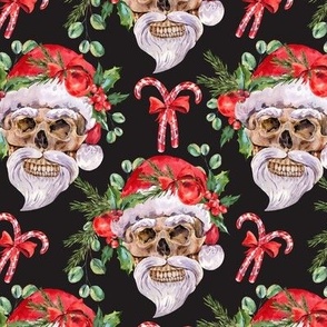 Scary Christmas Bad Santa Skull on Black