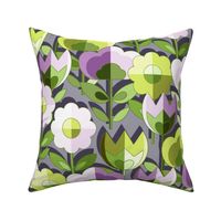 Mid Century Flowers - purple and green 