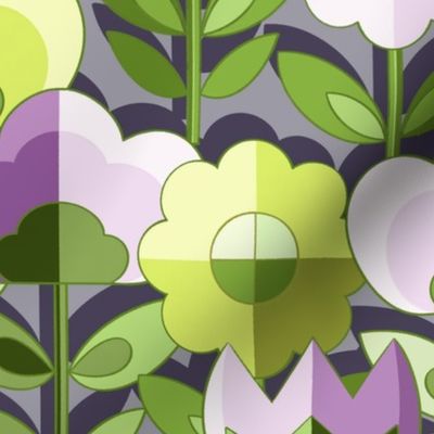 Mid Century Flowers - purple and green 