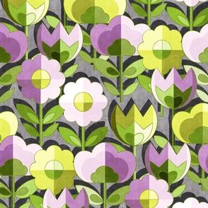 Mid Century Flowers - textured purple and green