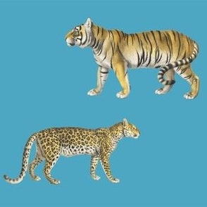 Tigers and Leopards on blue
