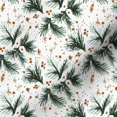 evergreen berry sprigs and stars-white 6in