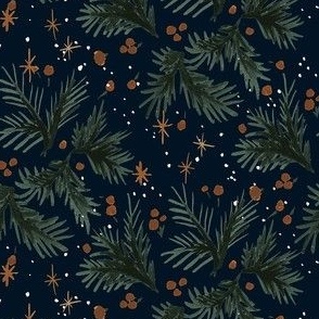 evergreen gold berry sprigs and stars-deep blue 6in