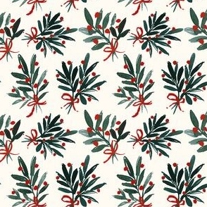 mistletoe sprigs red berry   ribbon 3in 