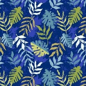 Jungle textured leaves - bright blue and green - small scale