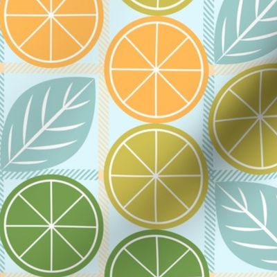 garden citrus - lemon slices light leaves check