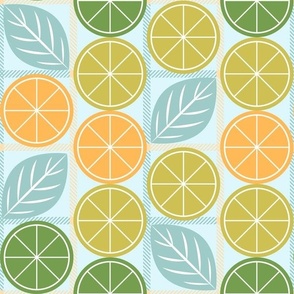 garden citrus - lemon slices light leaves check